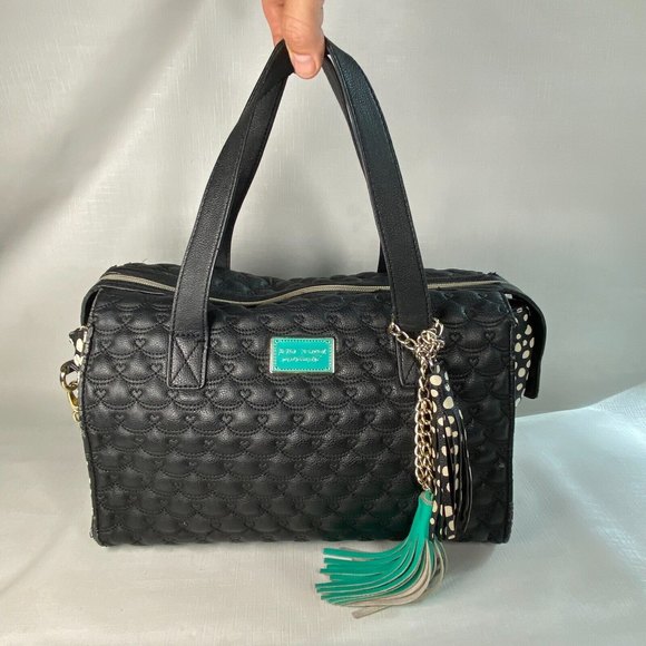 Betsey Johnson Handbags - BETSEY JOHNSON Black w TURQUOISE QUILTED Shoulder BAG! POLKA DOTS Faux Leather